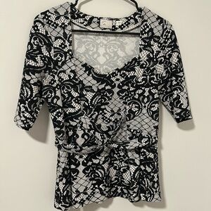 Anthropologie Postmark Leia Peplum Lace Flower Cottagecore Boho Black and White